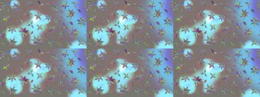 Düz Çiçek Elementleri Tasarımı. Renkli Bahar Teması eskiz kalıbı. Sevimli çiçek raster deseni. Gri renkli çiçekler.