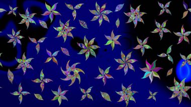 Çiçek buketleriyle klasik bir eskiz şekli. Raster illüstrasyonu. Mavi renklerde.