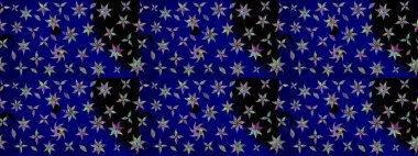 Düz Çiçek Elementleri Tasarımı. Mavi renkli çiçekler. Raster Illustrasyon 'daki Çiçek Deseni' nin son moda çizimi. Renkli Yaz Teması çizim şablonu.