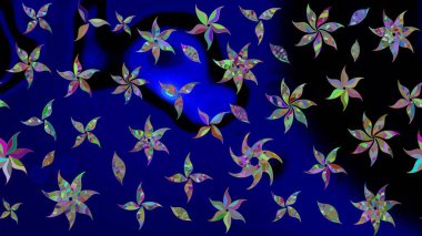 Düz Çiçek Elementleri Tasarımı. Renkli Yaz Temalı eskiz kalıbı. Sevimli çiçek raster deseni. Mavi renkte çiçekler.