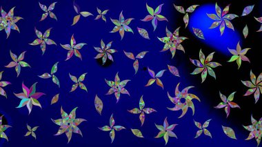 Raster illüstrasyonu. Asya tekstil tarzında. Raster illüstrasyonu. Çiçek desenli çizim. Mavi renkte çiçekler.