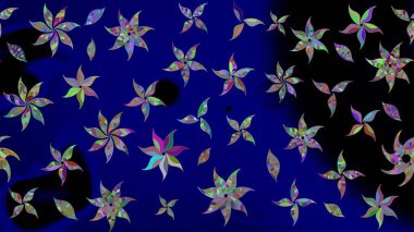 Suluboya çiçekli çiçek deseni. Raster illüstrasyonu. Mavi renkte Asya tekstili.