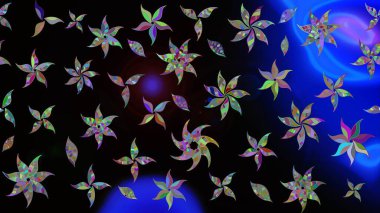 Ağaç dallı bahar çiçekleriyle desen, çiçek siluetiyle siyah renkler. Raster deseni.