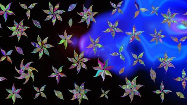 Raster illüstrasyonu. Siyah renklerde. Siyah renkte siyah papatya deseni.