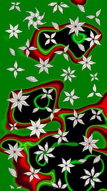 Tropik çiçek desenleri. Raster illüstrasyonu. Yeşil renkte çiçekler.