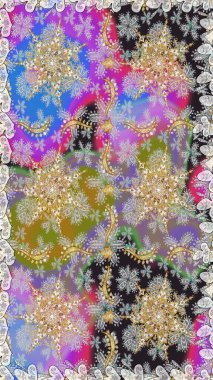 Kusursuz desenli altın elementler. Gri renkli Royal retro. Altın şablon. Klasik çiçek dokusu. Raster illüstrasyonu. Kart, duvar kağıdı, ambalaj, tekstil için klasik tasarım.