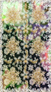 Süslü raster dekorasyonu. Lüks, kraliyet ve Viktorya dönemi konsepti. Klasik barok çiçekli, nötr yerine altın desenli. Tarafsız renklerde altın element.