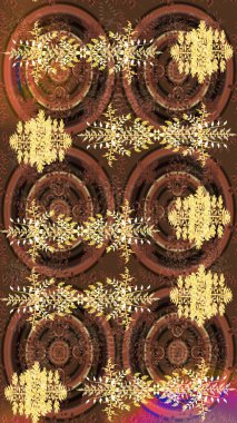 Raster illüstrasyon kar taneleri. Kahverengi, sarı ve bej renklerde suluboya kar taneleri. Güzel dekorasyon. Kışın sembolü.