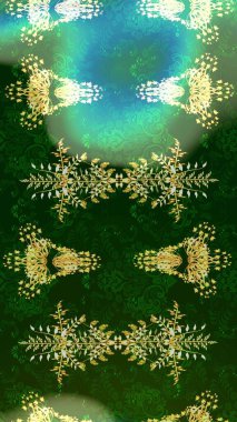 Çiçek tasarımı için inanılmaz bir kolaj cenneti tarzı. Parlak çiçekli kolaj çiçekleri yeşil, mavi ve gri. Çiçekli zambaklar eskiz arka planı.