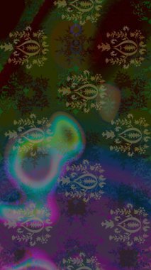 Gri renkli bitkilerden oluşan parlak çiçekli çizim deseni.