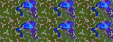 Çiçek Elementleri 'nin soyut geçmişi. Raster kış deseni. Raster illüstrasyonu. Yeşil, mavi ve mor renkler üzerine tasarım.