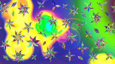 Yeşil yapraklı yabani çiçekler. Raster illüstrasyonu. Suluboya, elle çizilmiş. Taslak arkaplan deseni.