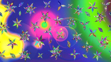 Yeşil renklerde. Raster illüstrasyonu. 3D çiçekler, çizim.