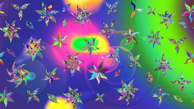 Raster Modaya uygun kumaş deseni. Mavi renkli şirin çiçek deseni. Düz Çiçek Elementleri Tasarımı. Renkli Bahar Teması çizim şablonu.