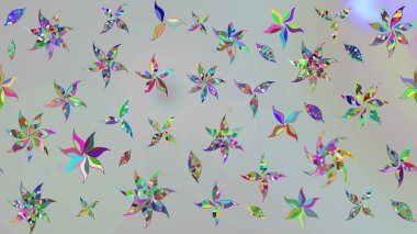 Renkli Bahar Teması eskiz kalıbı. Asya tekstil tarzında. Raster illüstrasyonu. Gri renkli çiçekler. Düz Çiçek Elementleri Tasarımı. Çiçek desenini çiz.