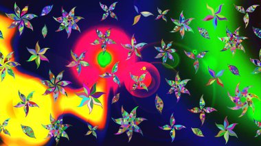 Mavi renkli çiçekler. Hediye ambalaj kağıdı, tebrik kartları, posterler ve pankart tasarımı. Raster düz çiçek çizim deseni.