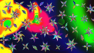 Çiçekli karalama şeklinde Raster çiçek deseni. Yeşil renkli çiçekler. Yumuşak, bahar çiçekli arka plan.