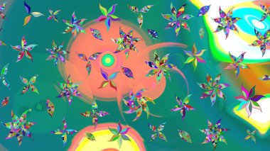 Yapraklı çizim şekli. Poster ya da kapak için arka plan. Davetiye ve kartpostal tasarımı için dekoratif çiçek unsurları. Tekstil için figür. Sevimli zarif çiçekler Raster illüstrasyonu.