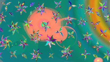 Raster illüstrasyonu. Mavi renkli Asya tekstili. Çiçek desenini çiz.