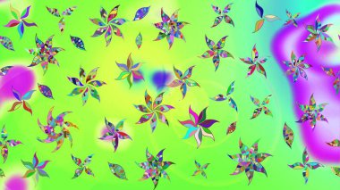 Raster illüstrasyonundaki çiçek desenli çizim. Suluboya tarzında yeşil renkte çiçekler.