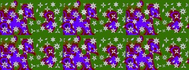 Renkli Bahar Teması eskiz kalıbı. Yeşil renkli çiçekler. Asya tekstil tarzında. Raster illüstrasyonu. Çiçek desenli çizim. Düz Çiçek Elementleri Tasarımı.