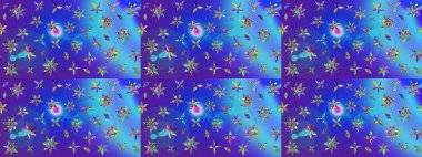 Mavi renkte güzel bir tekstil. Raster illüstrasyonu. Suluboya çiçekli çiçek deseni.