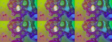 Çiçek süslemeli çizim deseni. Raster illüstrasyonu. Yeşil renkte çiçekler.