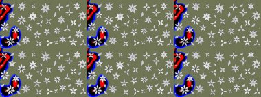 Raster illüstrasyonu. Yumuşak, yeşil renkli bahar çiçekleri. Raster çiçek desenli ve çiçekli..