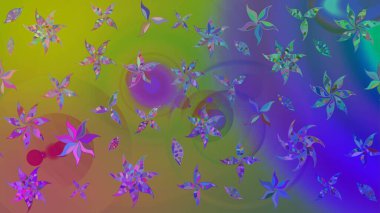 Yeşil arka planda. Elle çizilmiş çiçek desenli Raster çizimi. Tekstil, kumaş, ambalaj, hatıra defteri için hoş bir çiçek arkaplanı. Çocuksu tasarım.