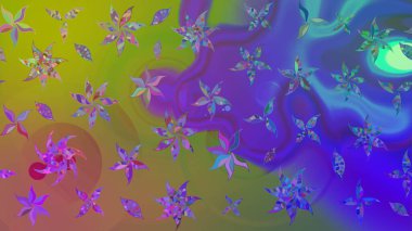 Mor renkler ve parlak çiçekler üzerine soyut çizim deseni. Küçük çiçekte hoş bir çiçek deseni var. Çiçek elementli zarif raster dokusu..