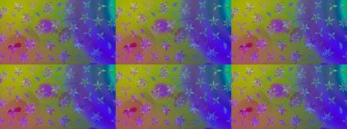 Renkli grunge soyut arkaplanı koloyeşil çiçeklerle süslüyor. Nakış desenli çiçek deseni. İzler, kumaş, duvar kağıtları, tekstil için raster dokusu.