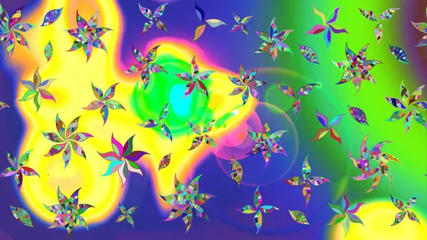 Yeşil yapraklı yabani çiçekler. Raster illüstrasyonu. Suluboya, elle çizilmiş. Taslak arkaplan deseni.