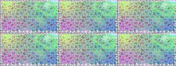 Yüzey dokuları, duvar kağıtları, web sayfası geçmişi, tekstil için mükemmel. Kusursuz bir arka plan. Renkli sevimli kelebek. Raster illüstrasyonu. Mavi ve nötr renkte resimler.