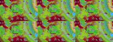 Çocuksu tasarım. Elle çizilmiş çiçek desenli Raster çizimi. Tekstil, kumaş, ambalaj, hatıra defteri için hoş bir çiçek arkaplanı. Yeşil arkaplanda.