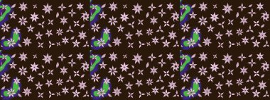 Motley illüstrasyonu. Kahverengi çiçekli bahar çiçekleri. Küçük renkli çiçekler. Moda baskıları için zarif bir şablon. Küçük çiçekte şirin desenler.