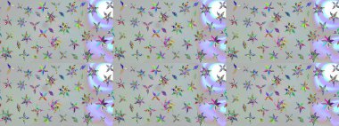 Raster illüstrasyonu. Gri renkli Asya tekstili. Çiçek desenini çiz.