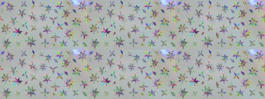 Nazikçe, güzel çiçek arkaplanı. Çiçekli karalama şeklinde Raster çiçek deseni. Gri renkli çiçekler.