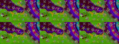 Düz Çiçek Elementleri Tasarımı. Yeşil renkli çiçekler. Renkli Bahar Teması eskiz kalıbı. Sevimli çiçek raster deseni.