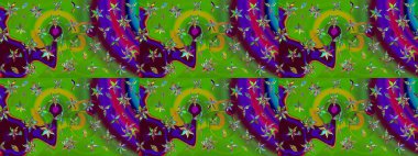 Raster illüstrasyonu. Renkli Bahar Teması eskiz kalıbı. Çiçek desenli çizim. Asya tekstil tarzında. Güzel kumaş deseni. Düz Çiçek Elementleri Tasarımı.