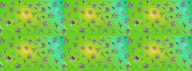 Çiçekler. Soyut etnik raster çizim kalıbı. Vadinin yeşil renkli çiçekleri.