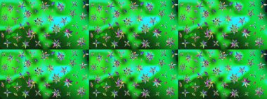 Çiçek desenli çizim. Düz Çiçek Elementleri Tasarımı. Renkli Bahar Teması eskiz kalıbı. Raster illüstrasyonu. Yeşil renkli çiçekler. Asya tekstil tarzında.