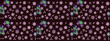 Düz Çiçek Elementleri Tasarımı. Raster Modaya uygun kumaş deseni. Kahverengi renkli şirin çiçek deseni. Renkli Bahar Teması çizim şablonu.