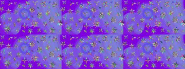 Mor renkli bitkilerden oluşan parlak çiçekli çizim deseni.