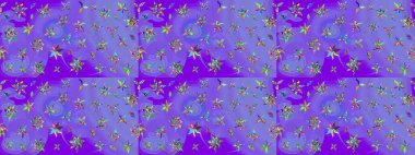 Renkli Bahar Teması eskiz kalıbı. Düz Çiçek Elementleri Tasarım Raster illüstrasyonu. Çiçek desenli eskiz. Mor renkte çiçekler.