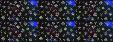 Robot resim. Küçük renkli çiçekler. Motley illüstrasyonu. Küçük çiçekte güzel bir desen. Çiçekli bahar çiçekleri. Moda baskıları için zarif bir şablon.