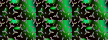 Renkli arka planda izole tatlı kar taneleri. Kar tanesi raster deseni. Raster illüstrasyonu. Yeşil, siyah ve gri renkte kar taneleri.