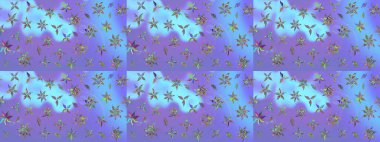 Mor renkli şirin çiçekler. Raster illüstrasyonu. Moda baskısı, albüm, ambalaj kağıdı ve duvar kağıdı için zarif dekoratif süslemeler. Küçük çiçekli basit bir çiçek çizimi..