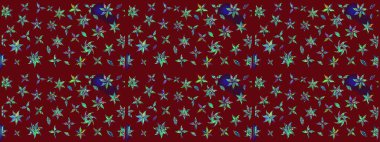 Raster illüstrasyonundaki çiçek desenli çizim. Renkli Bahar Teması eskiz kalıbı. Düz Çiçek Elementleri Tasarımı. Kırmızı renkte çiçekler.