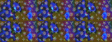 Düz Çiçek Elementleri Tasarımı. Renkli Bahar Teması eskiz kalıbı. Mavi renkli çiçekler. Çiçekle çizim deseni.