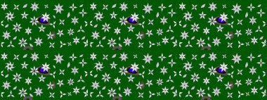 Düz Çiçek Elementleri Tasarımı. Yeşil renkli çiçekler. Renkli Yaz Temalı eskiz kalıbı. Raster illüstrasyonunda çiçek deseni çizimi.